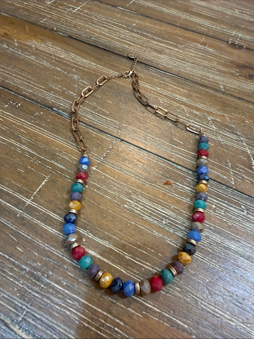 Multicolor Beaded Statement Necklace - Gold Chain